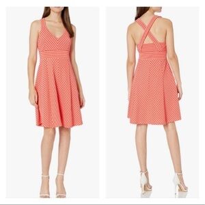 𝅺NEW Adrianna Papell Coral & Orange Striped Ottoman Size XL Fit and Flare Dress